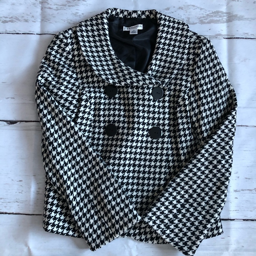 Pendleton Houndstooth Blackwhite Jacket Petite 10 - image 2